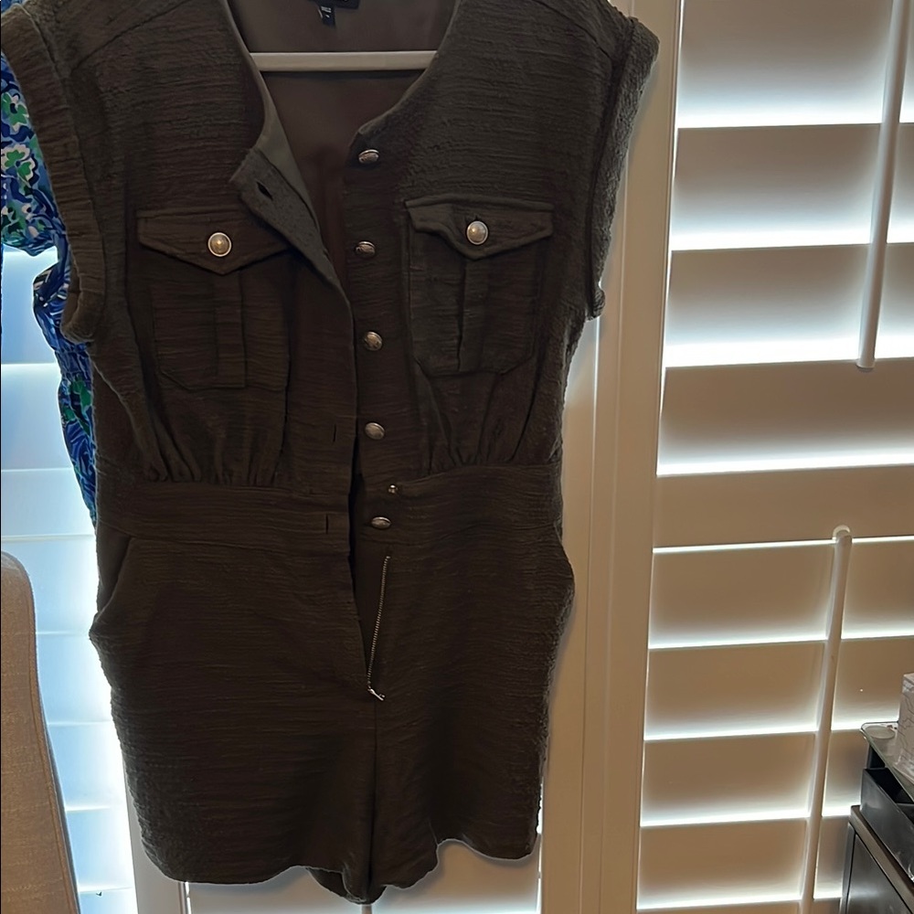 Olive Green Button-Up Romper